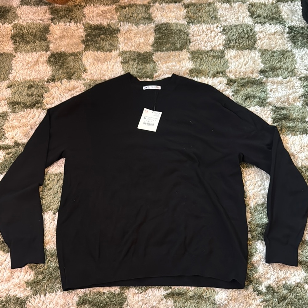 Zara Black Crewneck Sweater Classic Knit